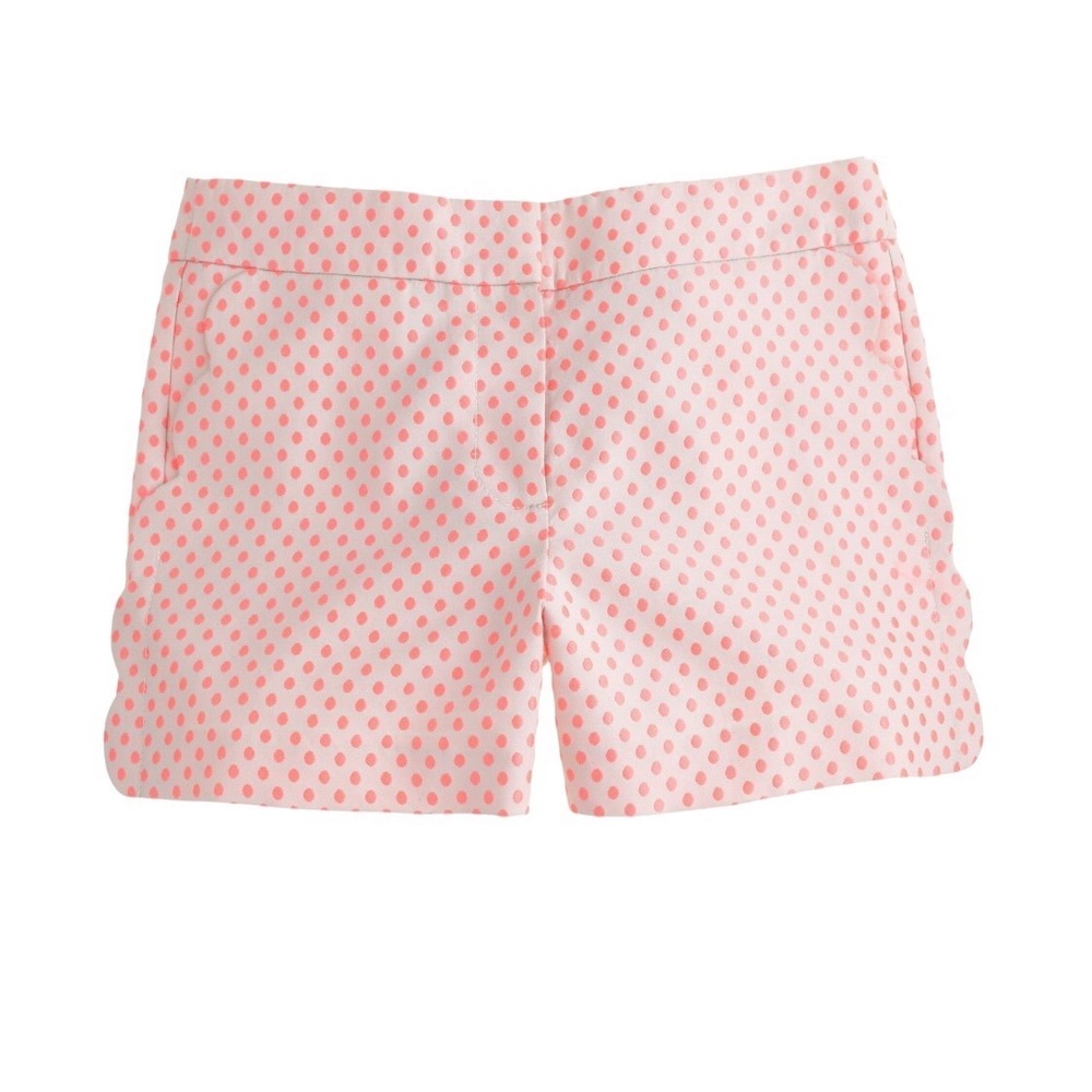 J.Crew Womens Pink Polka Dot Scalloped Shorts Size 12 Jacquard Preppy Summer EUC